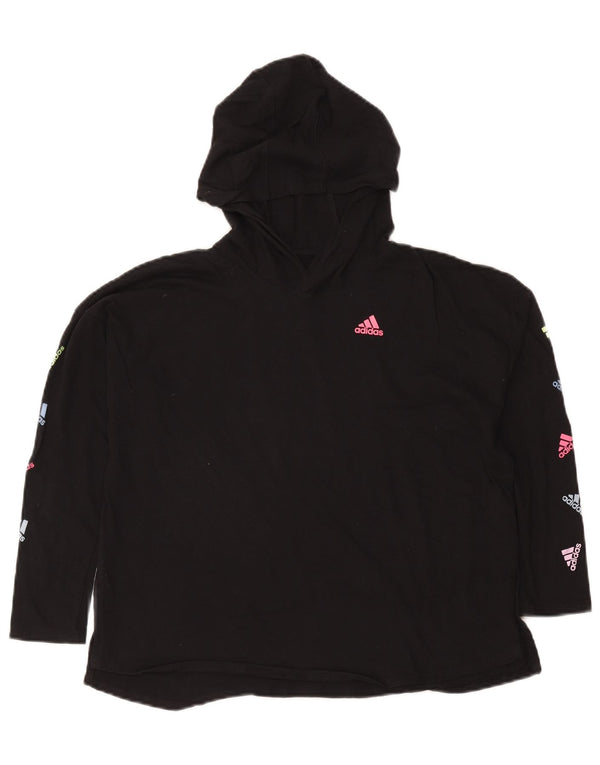 Adidas Pull à capuche graphique coupe ample pour femme UK 18 XL Noir Coton