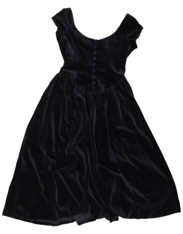 Laura Ashley Dame Velvet Princess Dress UK 14 Large Navy Blue Cotton