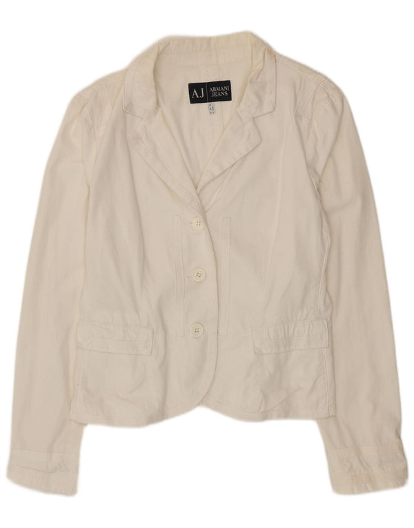 Armani Jeans Veste Blazer 3 Boutons Femme UK 18 XL Coton Blanc