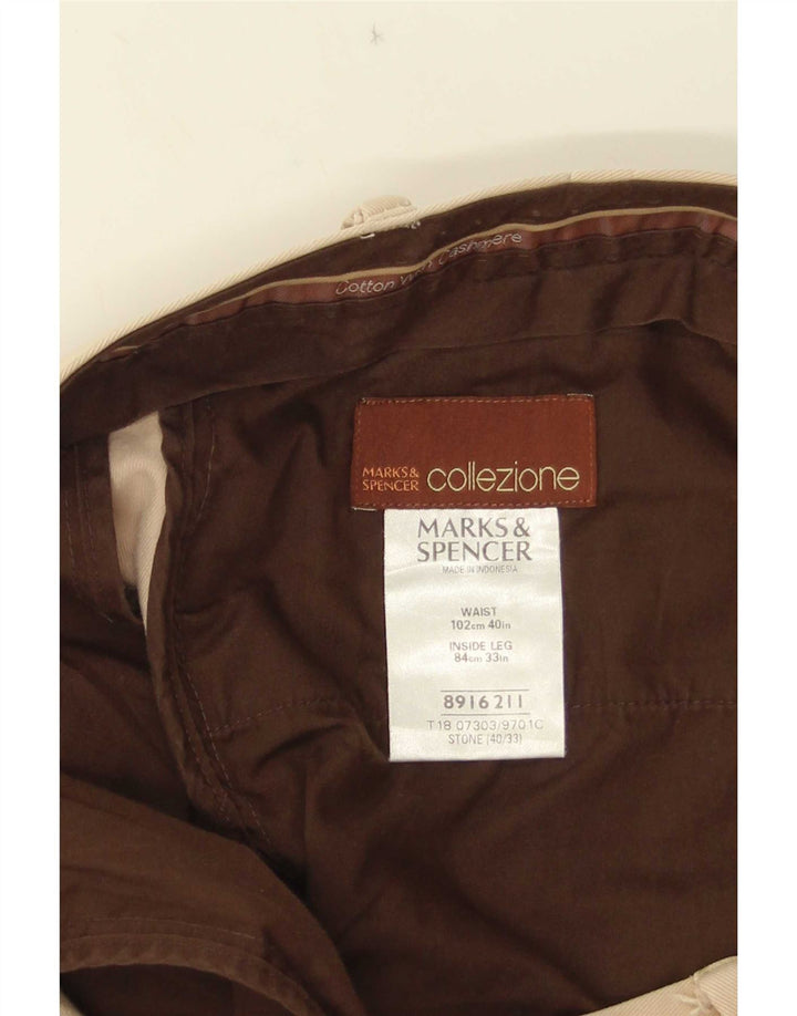 Marks & Spencer Mens Pegged Suit Trousers W40 L33 Beige Cotton