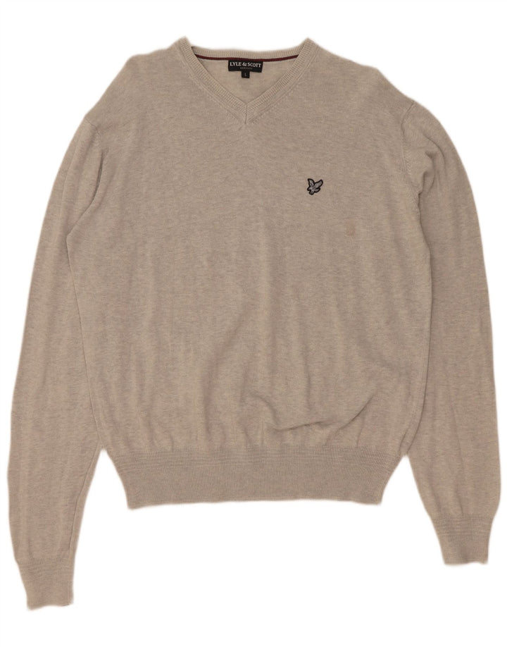 Lyle & Scott Mens Heritage V-Neck Jumper Sweater Large Grey Cotton