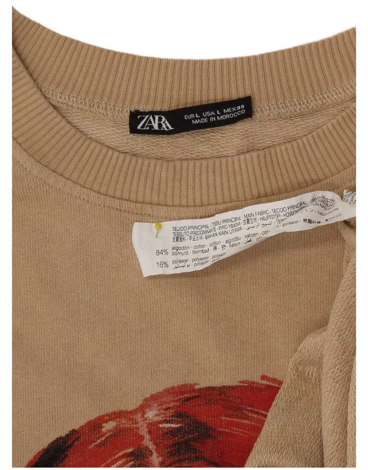 Zara Womens Abstract Pattern Sweatshirt Jumper UK 16 Large Beige Cotton