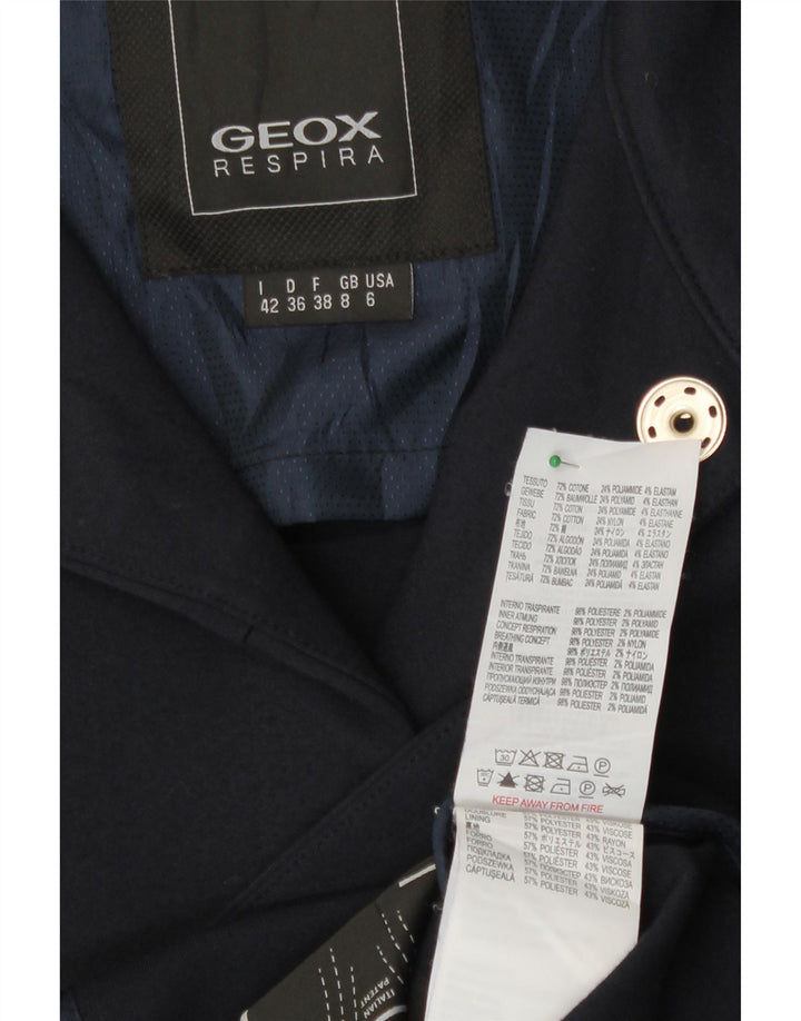 Geox Womens Respira Overcoat UK 8 Small Navy Blue Cotton