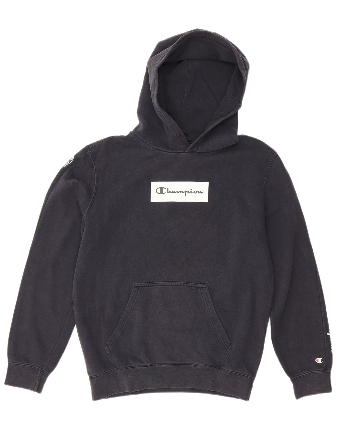 CHAMPION Mens Graphic Hoodie Jumper Medium Navy Blue Cotton