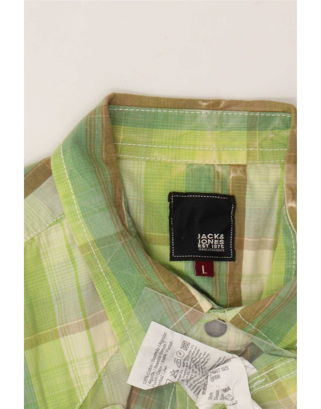 Jack & Jones Chemise à manches courtes pour homme en coton à carreaux verts
