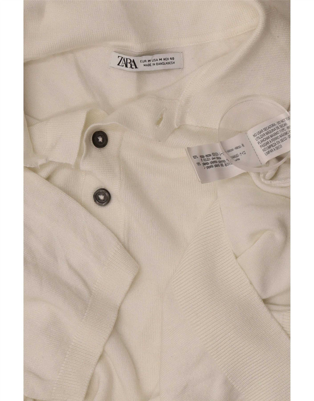 Zara Mens Short Sleeve Polo Neck Jumper Sweater Medium White Viscose