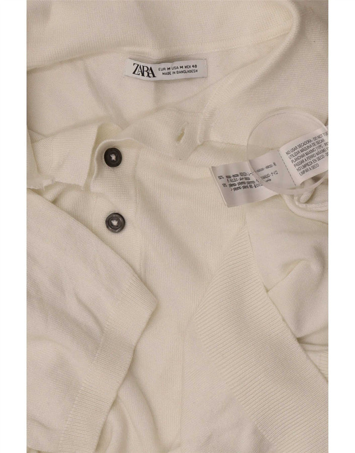 Zara Mens Short Sleeve Polo Neck Jumper Sweater Medium White Viscose