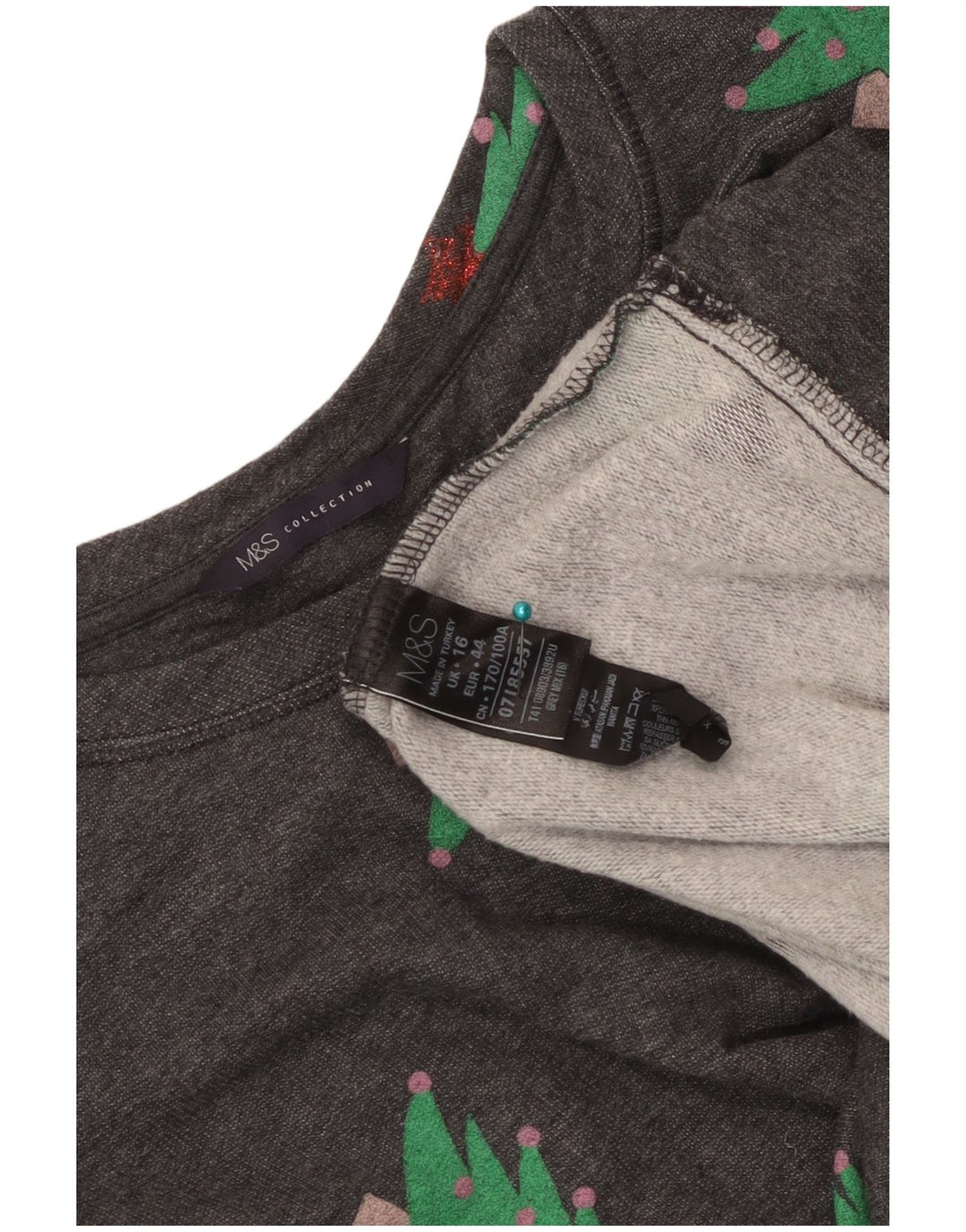 Marks & Spencer Womens Graphic Sweatshirt Jumper UK 16 Large Grey Christmas