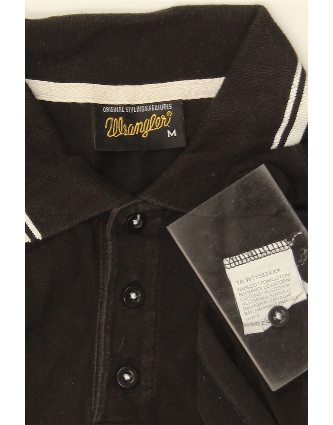 WRANGLER Mens Polo Shirt Medium Black Cotton