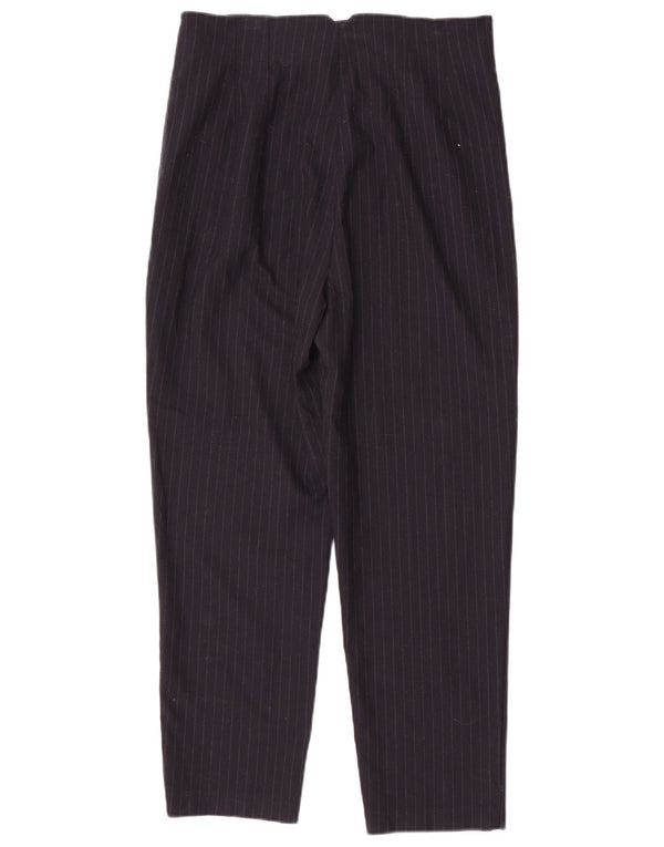 Zara Womens High Waist Casual Trousers Large W30 L26 Navy Blue Pinstripe