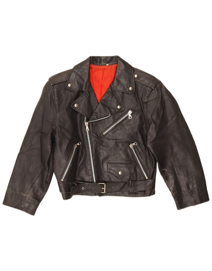 Vintage Womens Loose Fit Leather Biker Jacket IT 44 Medium Black