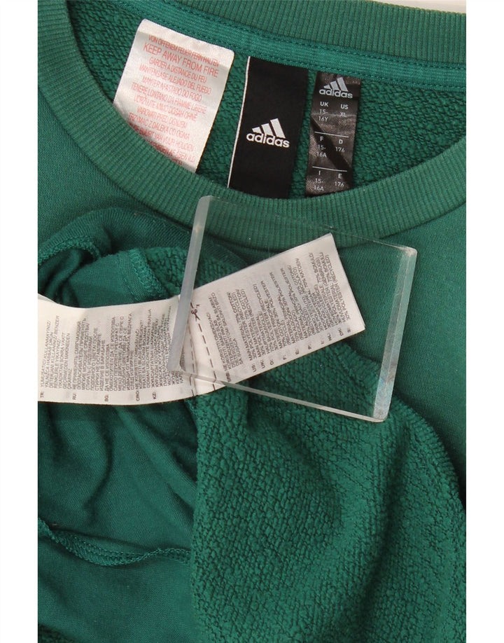Adidas Boys Sweatshirt Jumper 15-16 Years Green Cotton