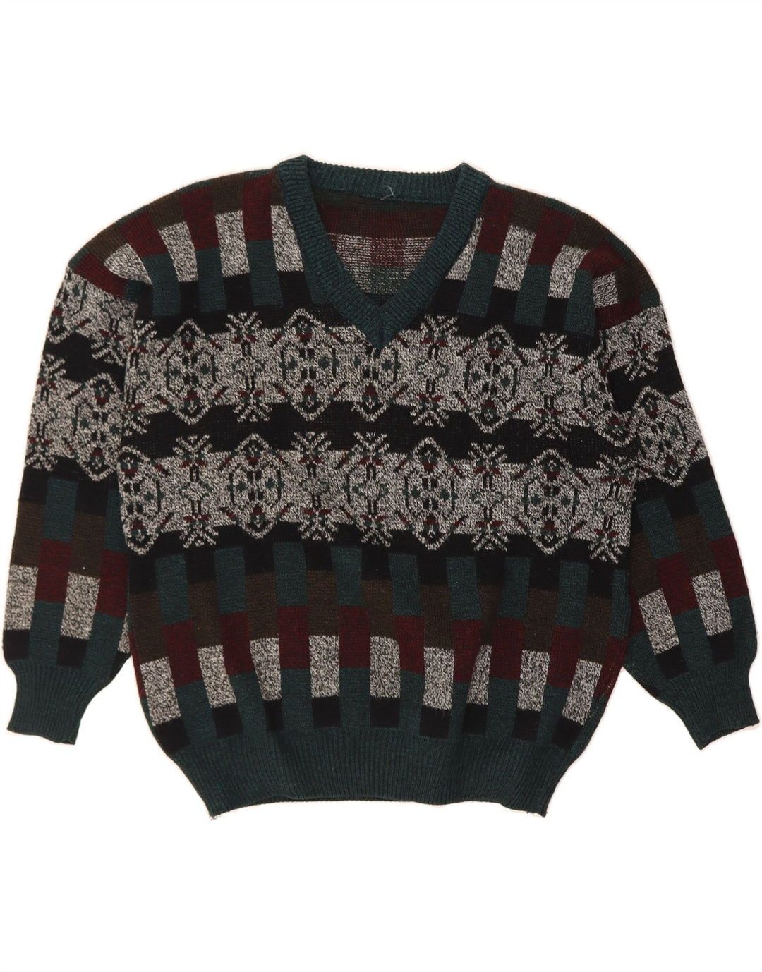 VINTAGE Mens V-Neck Jumper Sweater Large Multicoloured Fair Isle Vintage Vintage and Second-Hand Vintage from Messina Hembry 