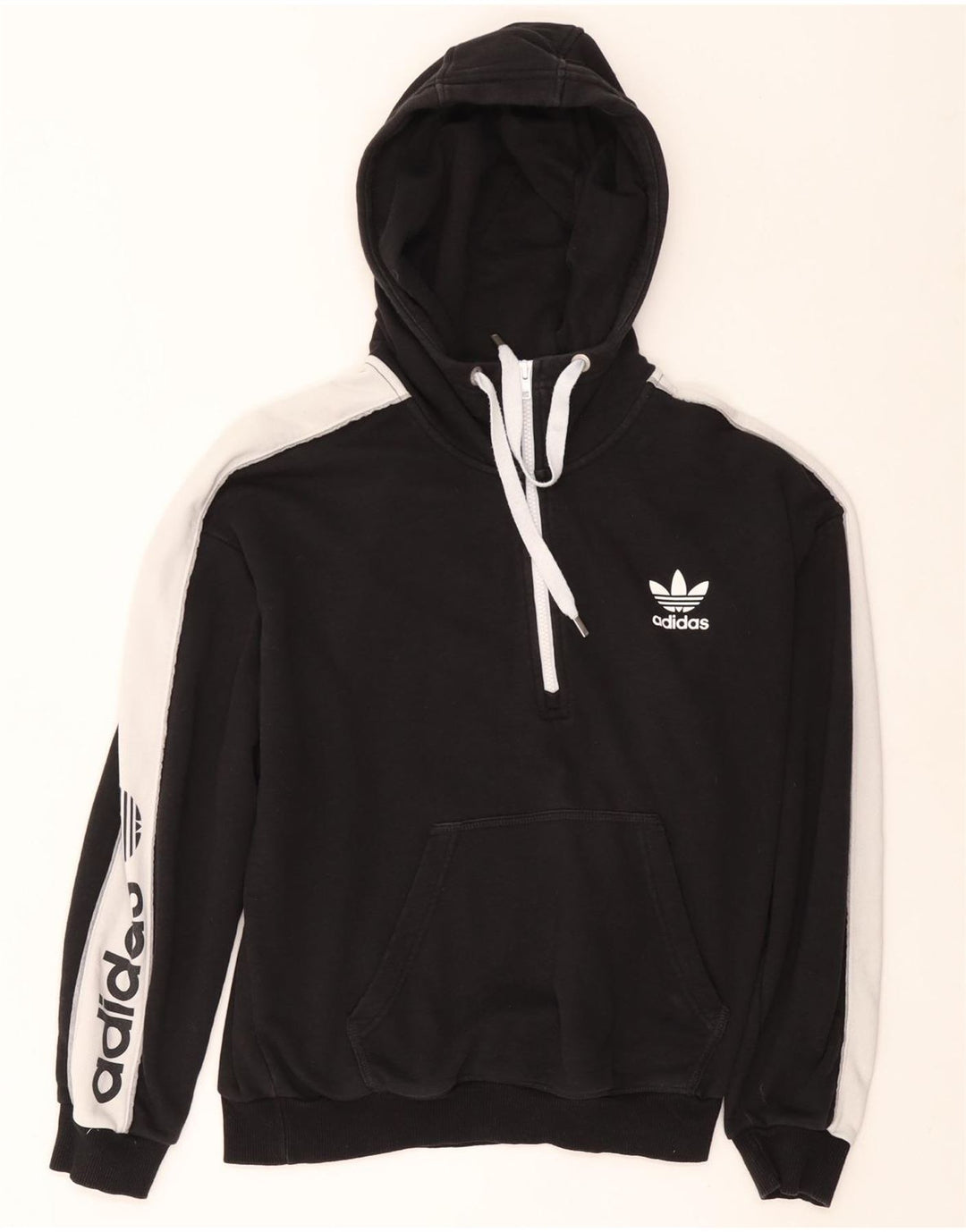 ADIDAS Womens Oversized Graphic Hoodie Jumper UK 14 Medium Black Vintage Adidas and Second-Hand Adidas from Messina Hembry 