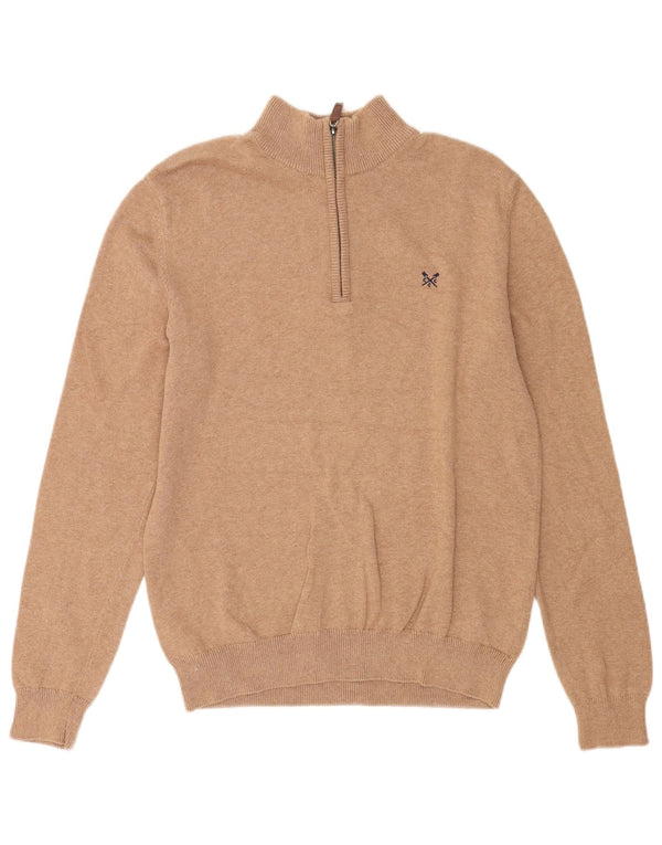 Crew Clothing Mens Zip Neck Jumper Sweater Medium Brown Cotton