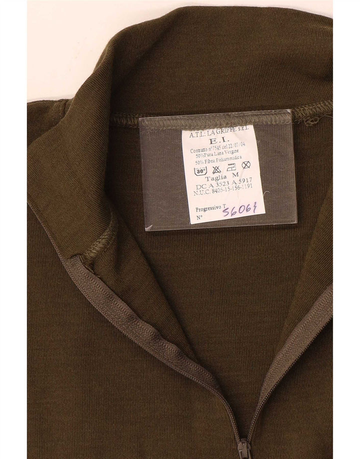 Vintage Mens Zip Neck Jumper Sweater Medium Khaki Polyamide