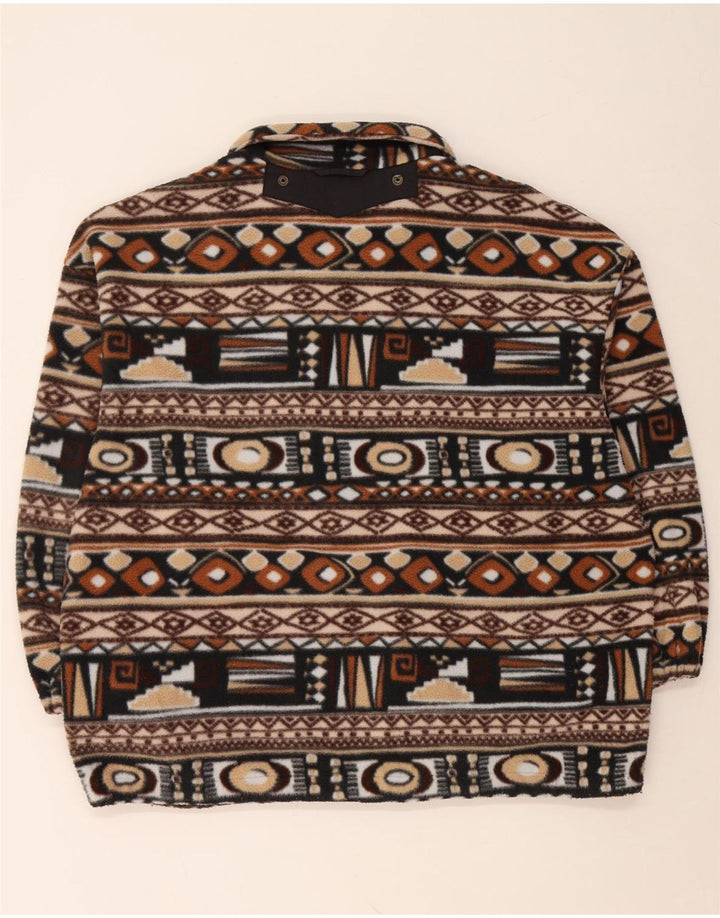 VINTAGE Womens Oversized Fleece Jacket UK 14 Medium Brown Fair Isle