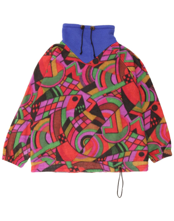 Vintage Mens Loose Fit Fleece Jumper Small Multicoloured Geometric