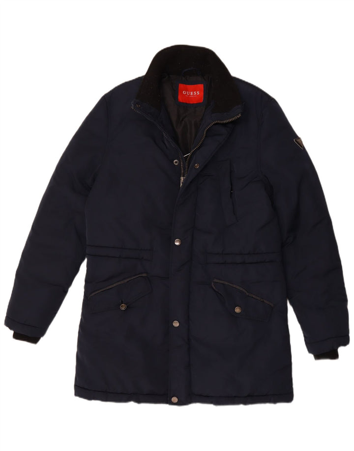 Guess Mens Padded Coat UK 40 Large Navy Blue Polyester