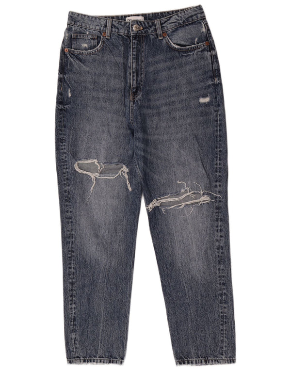 Blugi conici învechiți pentru femei cu talie înaltă Zara EU 42 Large W32 L28 Albastru
