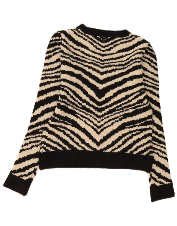 Oasis Suéter Corto con Cuello Barco para Mujer UK 6 XS Estampado Animal Negro