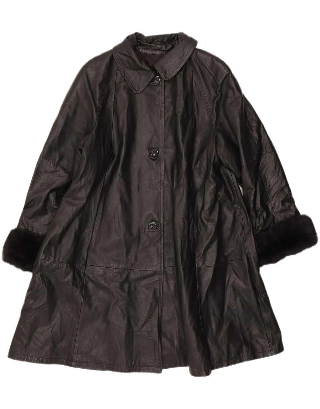 Cappotto in pelle vintage da donna IT 46 grande nero