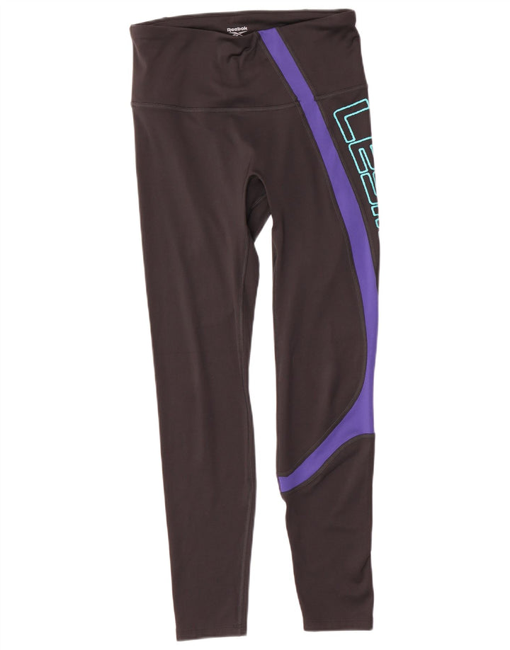 Reebok Womens Graphic Leggings UK 12/14 Medium Black Colourblock