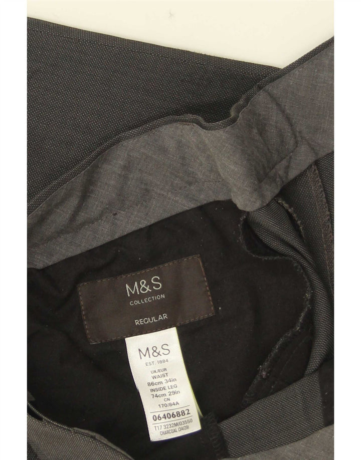 Calça masculina reta regular Marks & Spencer W34 L29 poliéster cinza