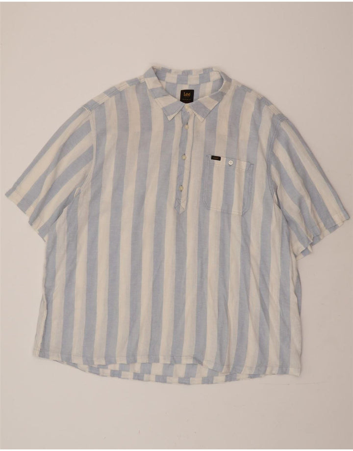 LEE Mens Short Sleeve Relaxed Fit Pullover Shirt 2XL Blue Striped Linen