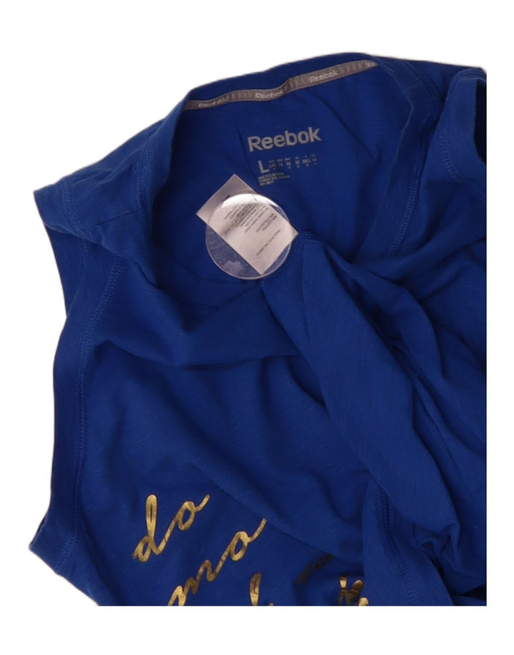 REEBOK Womens Graphic Vest Top UK 14 Large Blue Cotton Vintage Reebok and Second-Hand Reebok from Messina Hembry 