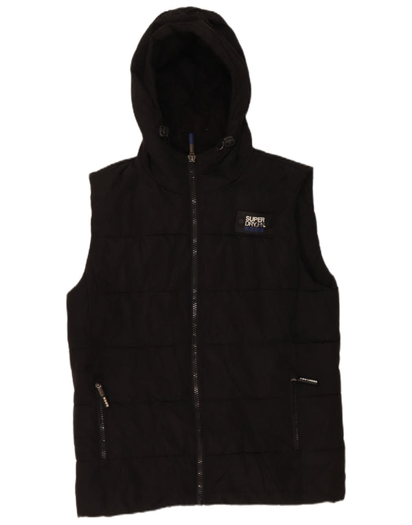 Superdry Chaleco acolchado con capucha para hombre, talla 38, poliéster negro mediano