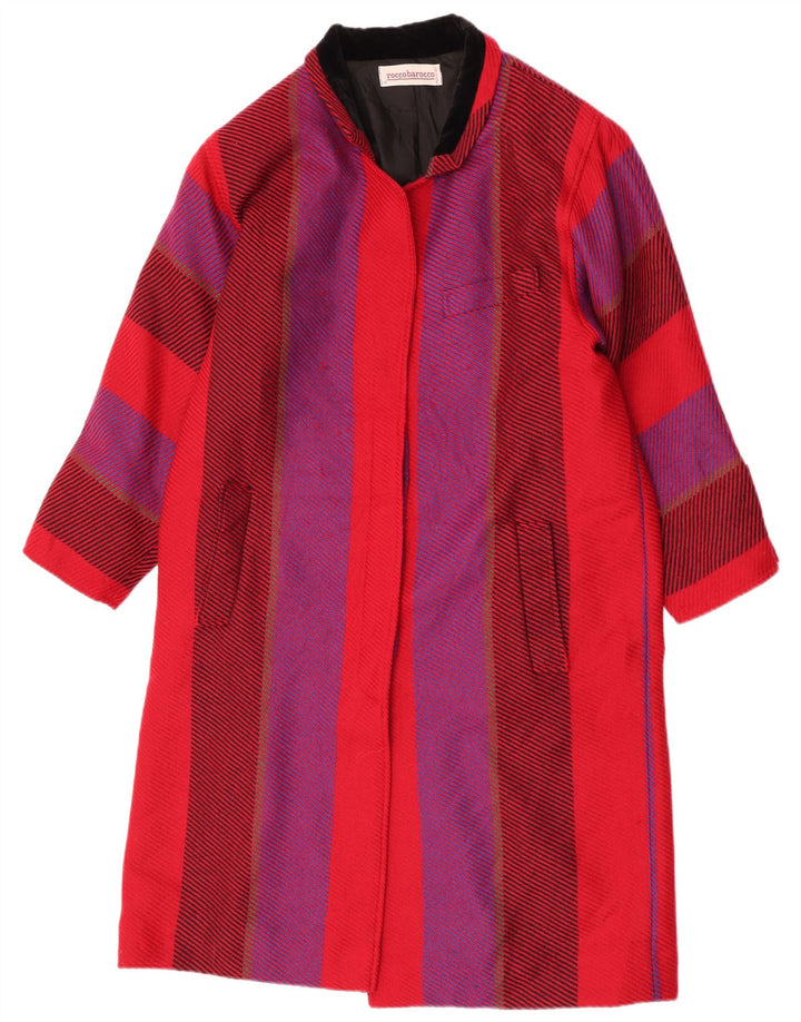 Roccobarocco Manteau surdimensionné pour femme UK 10 Petite laine rayée rouge