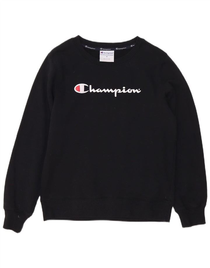 Champion Womens Graphic Sweatshirt Jumper UK 14 Medium Black Cotton