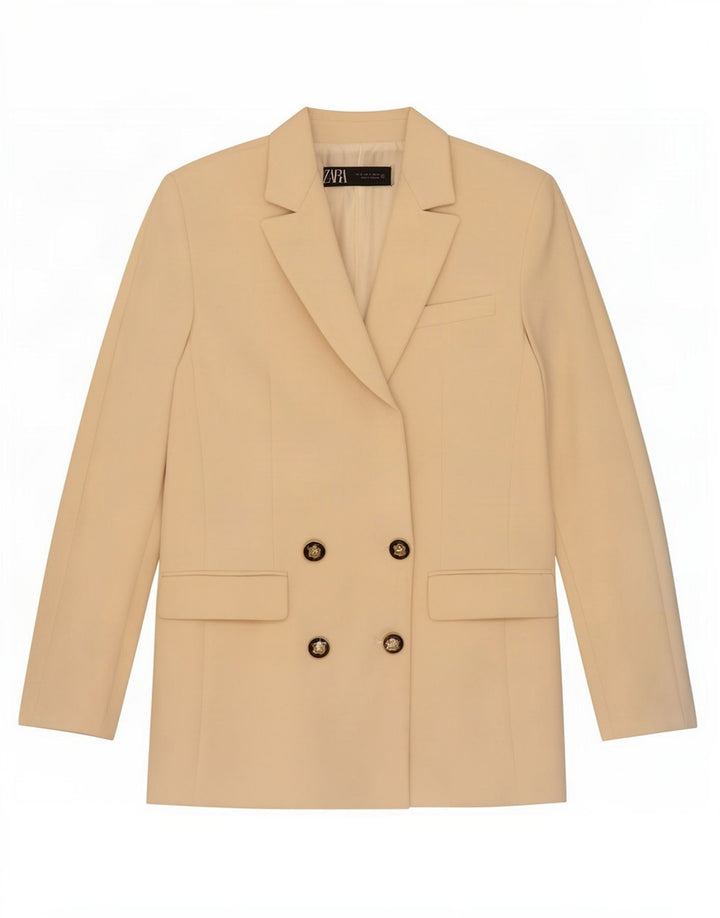 Zara Womens Double Breasted Blazer Jacket UK 10 Small Beige Polyester