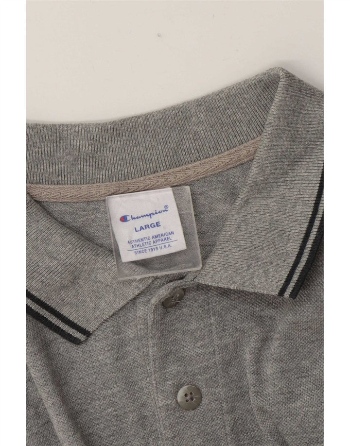 Camisa polo masculina Champion grande listrada cinza