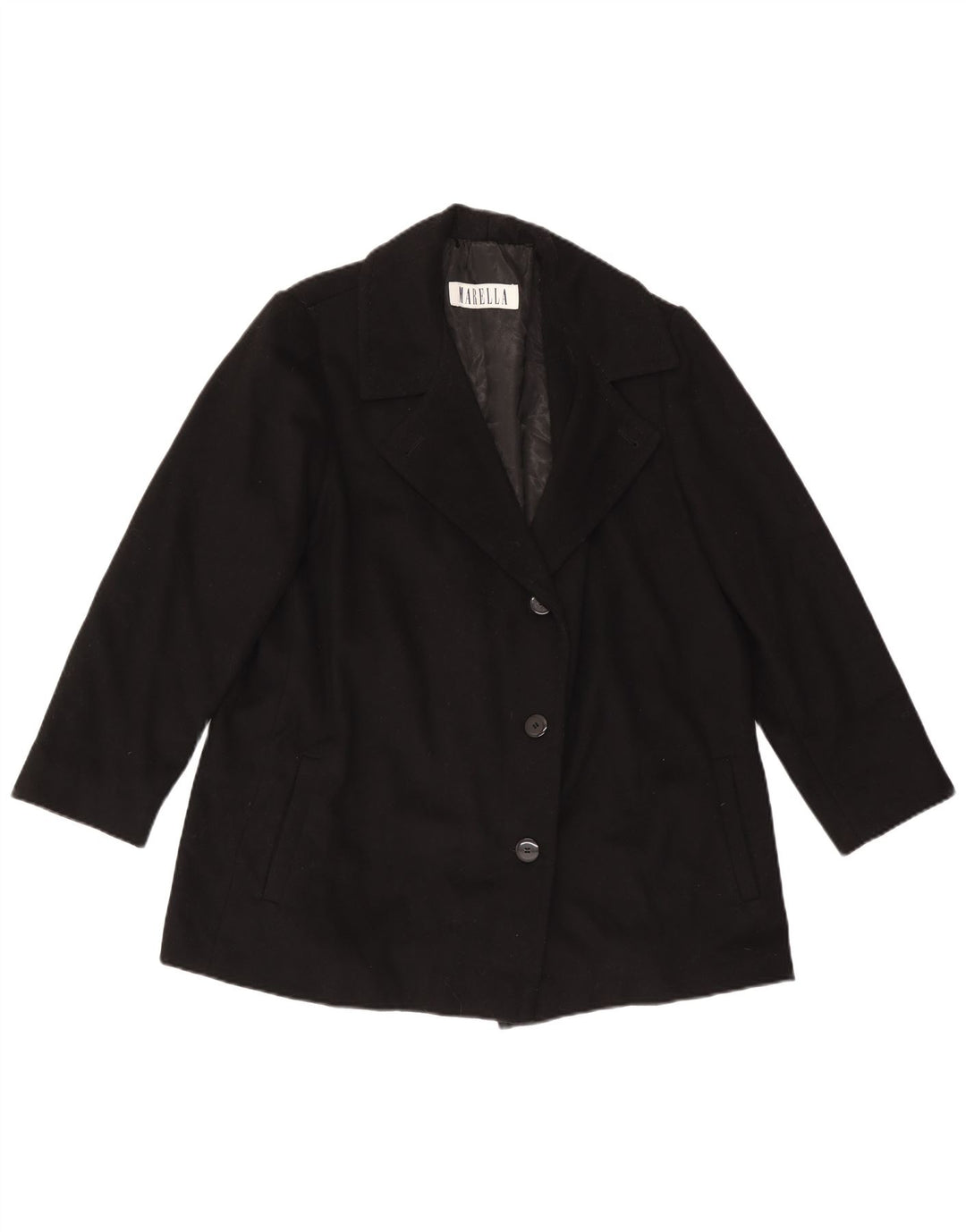 Marella Womens Pea Coat UK 18 XL Black Wool