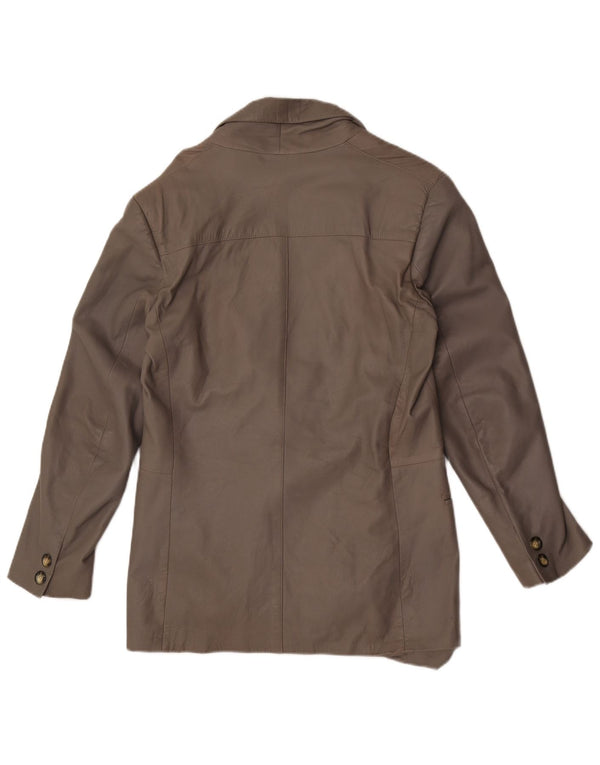 Jachetă vintage din piele cu 1 nasture pentru femei IT 48 XL gri