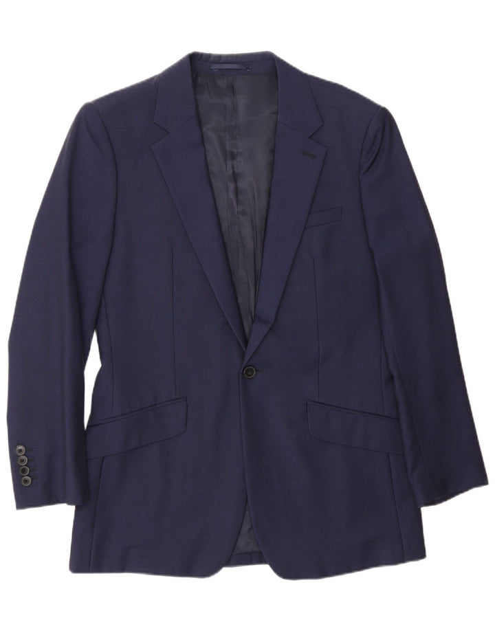 Reiss Mens 1 Button Blazer Jacket UK 38 Medium Navy Blue Wool