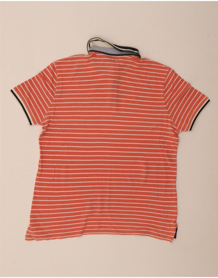 Massimo Dutti Mens Polo Shirt XL Orange Striped Cotton