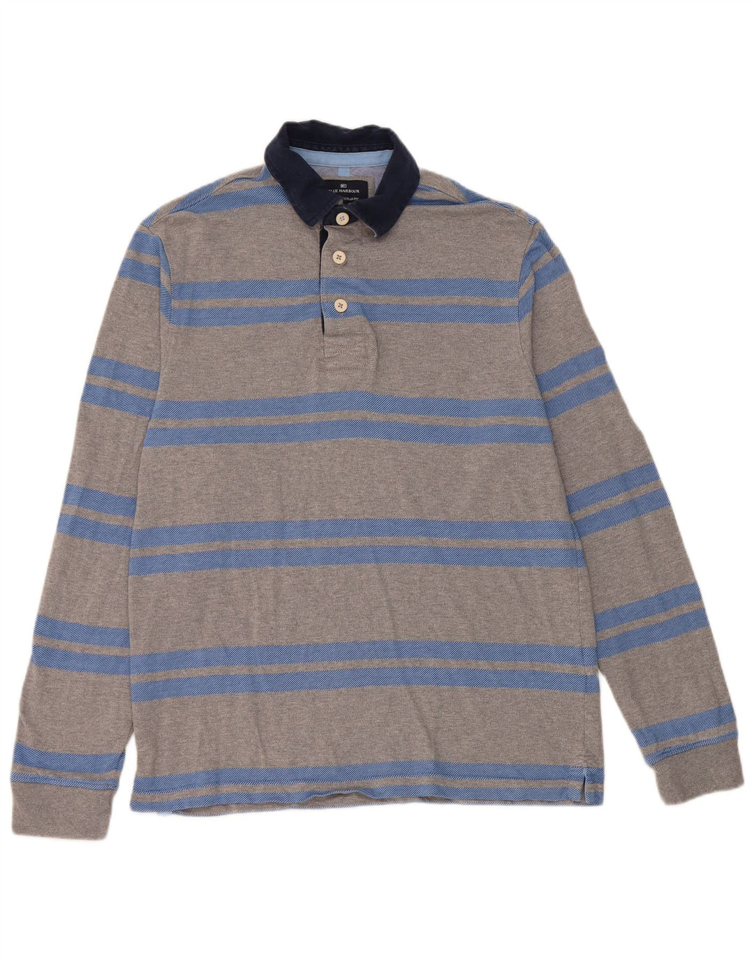 Marks & Spencer Mens Long Sleeve Rugby Polo Shirt Small Grey Striped