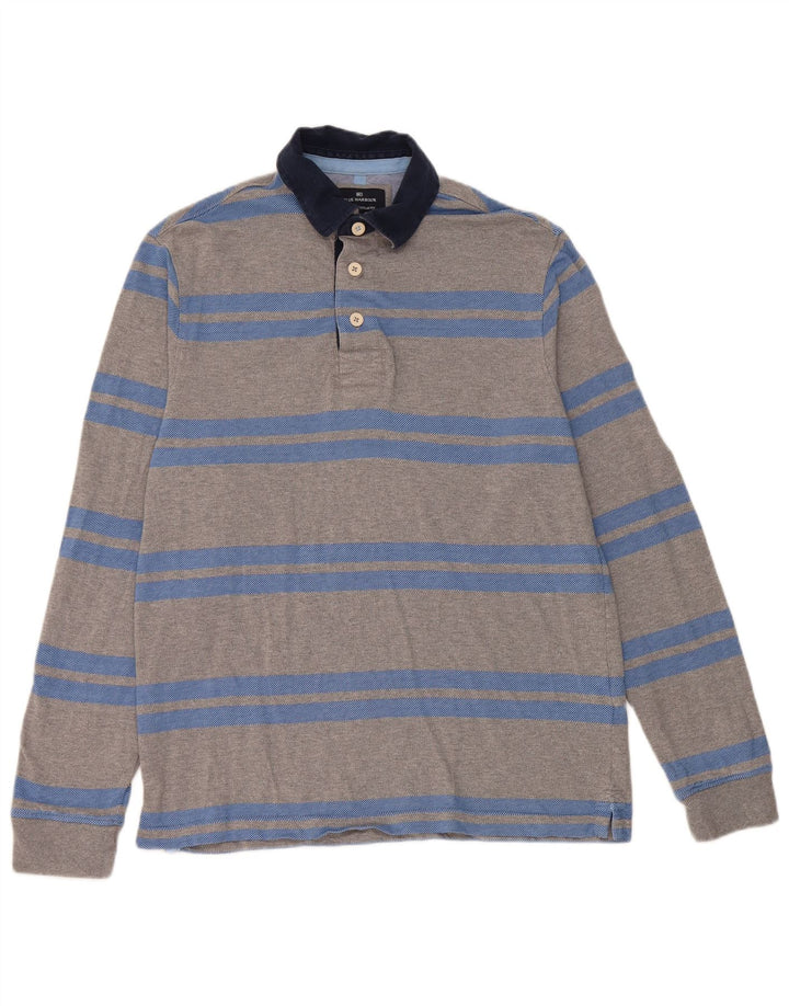 Marks & Spencer Mens Long Sleeve Rugby Polo Shirt Small Grey Striped