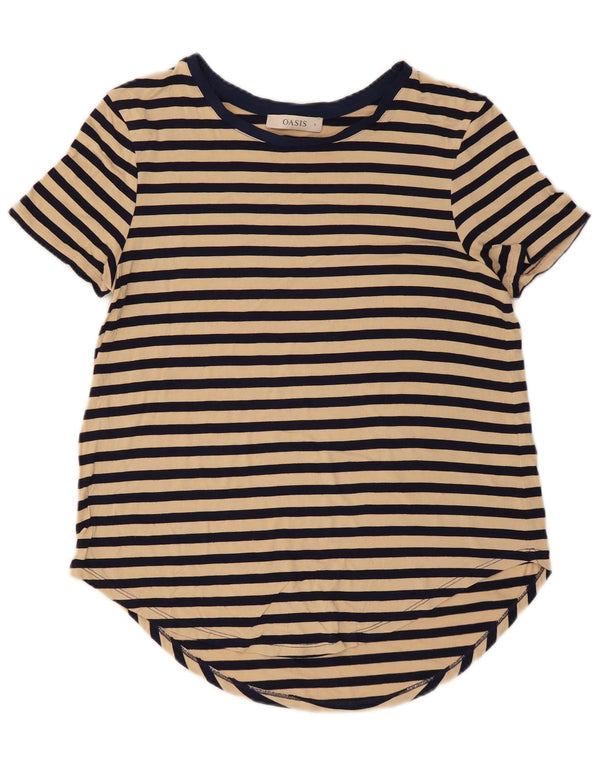 Oasis Womens Lash T-Shirt Top UK 10 Small Beige Striped Viscose