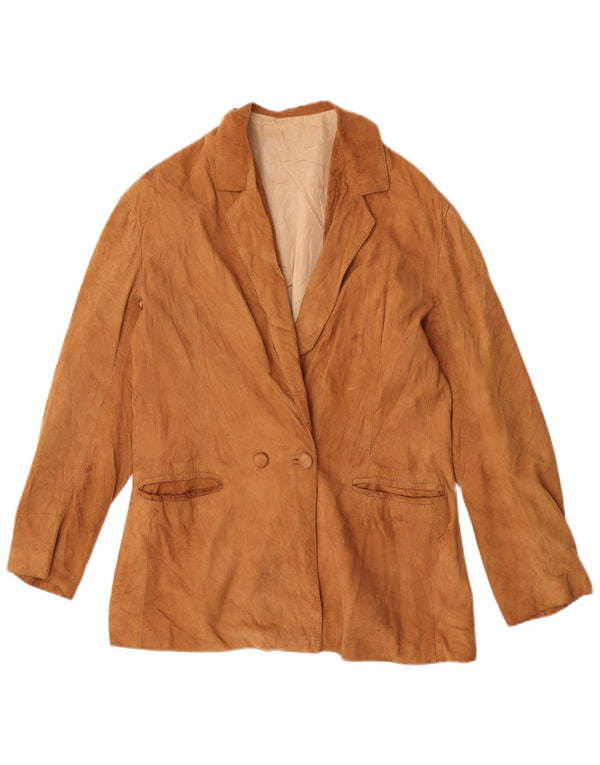 Vintage Womens Double Breasted Suede Blazer Jacket UK 12 Medium Beige