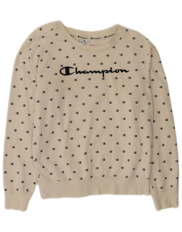 Champion Womens Graphic Sweatshirt Jumper UK 16 Large Off White Cotton