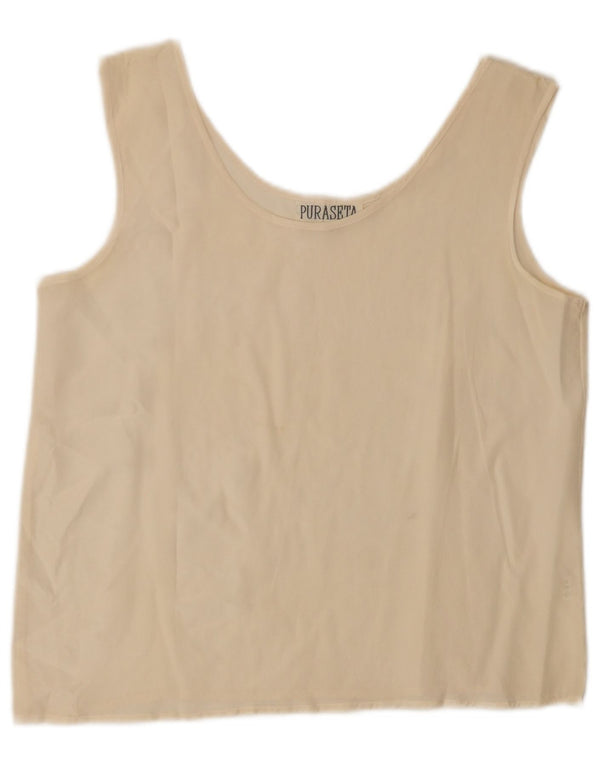 Vintage Womens Sleeveless Blouse Top UK 14 Large Beige Silk
