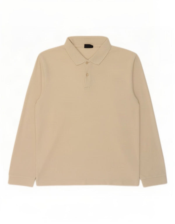 Polo da uomo a maniche lunghe Champion in cotone beige medio