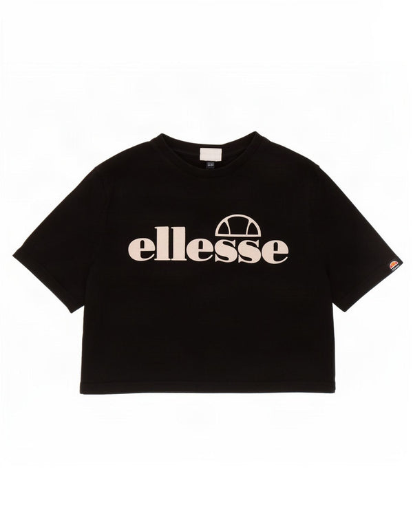 T-shirt grafica corta da donna Ellesse Top UK 14 cotone nero medio