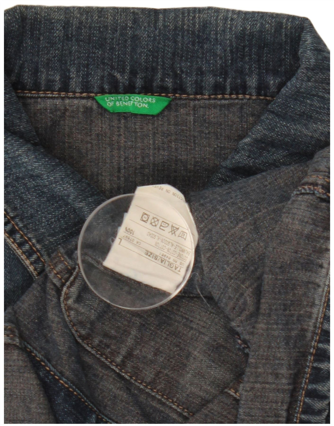 BENETTON Womens Crop Denim Jacket UK 16 Large Blue Cotton