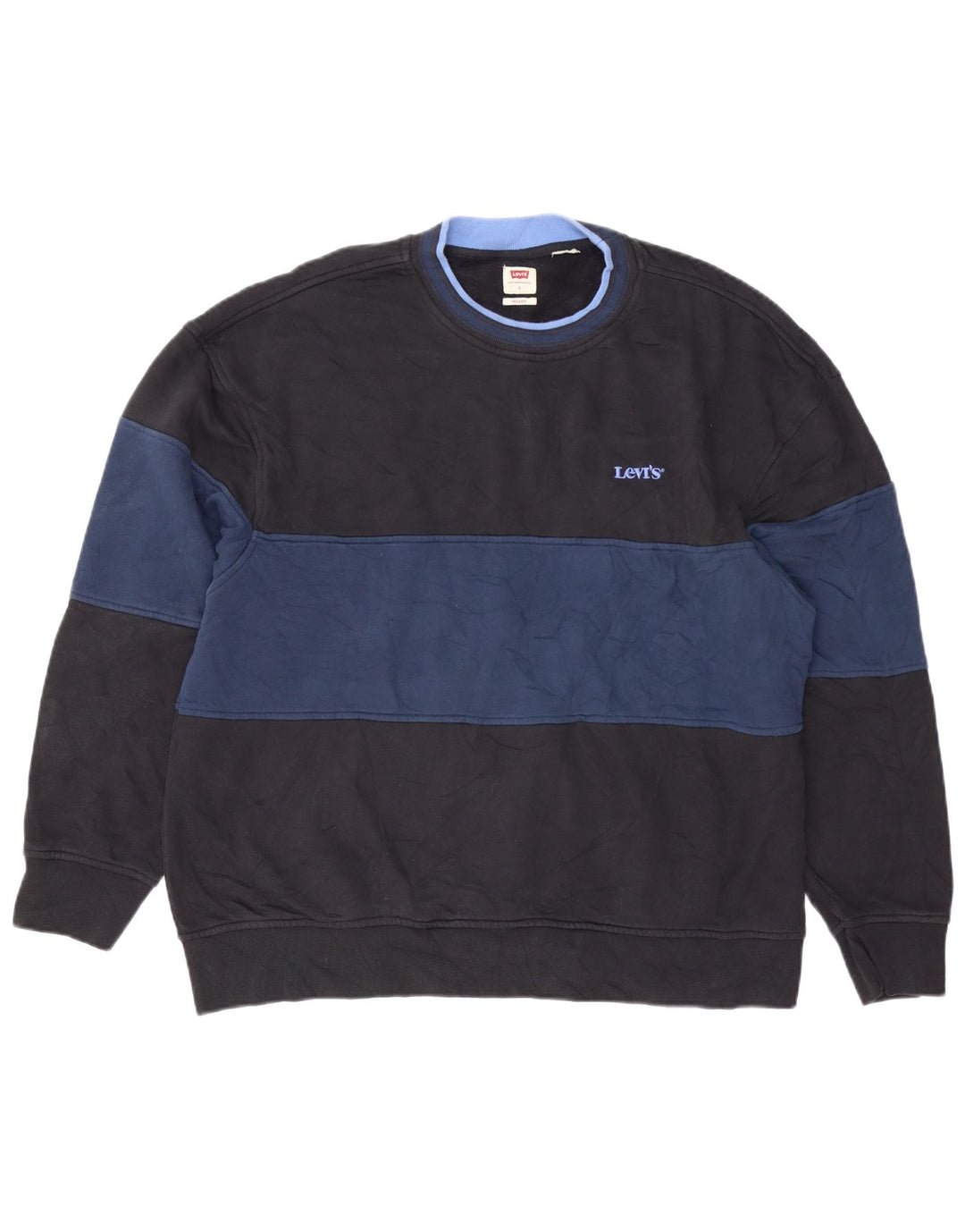 Levi's Mens Relaxed Fit Sweatshirt Jumper Large Navy Blue Colourblock