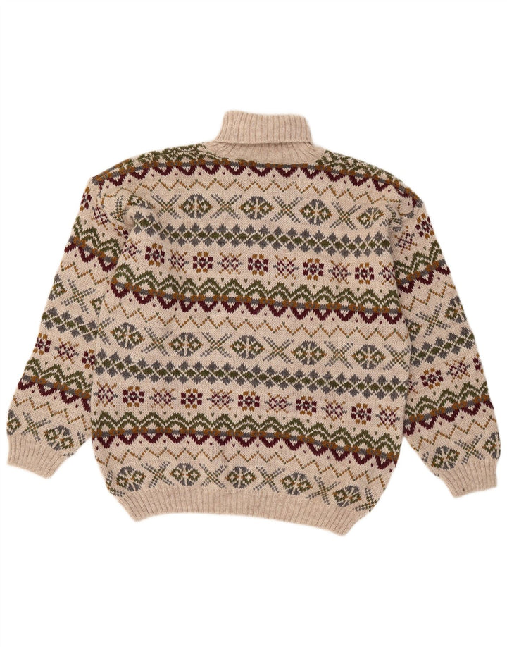 Wit Boy Mens Roll Neck Jumper Sweater Large Beige Fair Isle Alpaca Wool